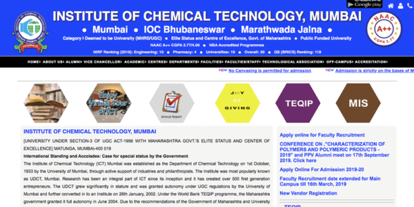 インド　細胞培養研究施設　INSTITUTE OF CHEMICAL TECHNOLOGY