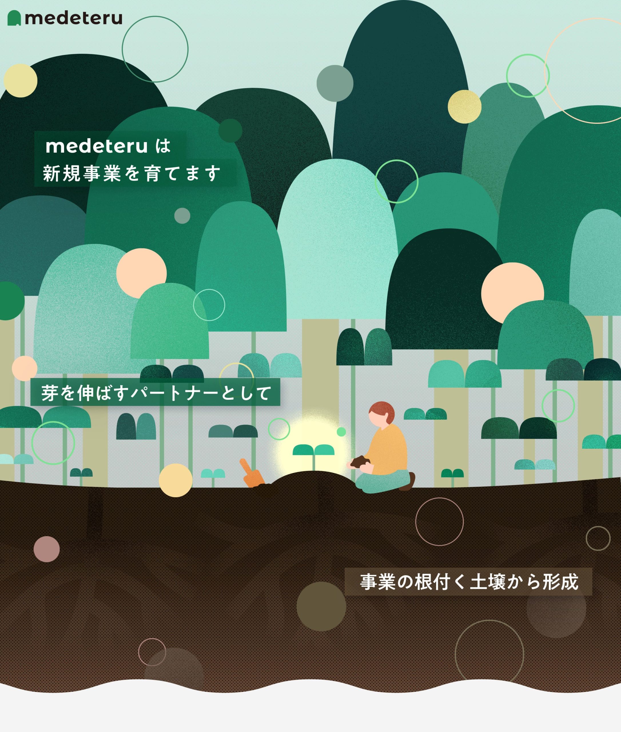 medeteruは新規事業を育てます。芽を伸ばすパートナーとして事業の根付く土壌から形成