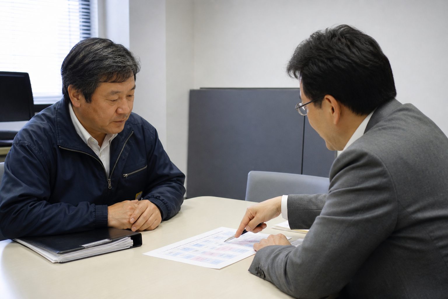 支援機関の窓口で補助金の公募スケジュールを相談する経営者