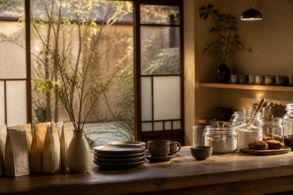 朝の光が入るカフェカウンター